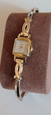 Vintage Cocktail Watch Technos Guilloche Dial Heavy Gold Filled Case Band Runs