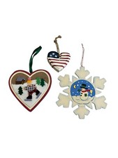 Wooden Ornaments Snowflake Heart Lot Of 3