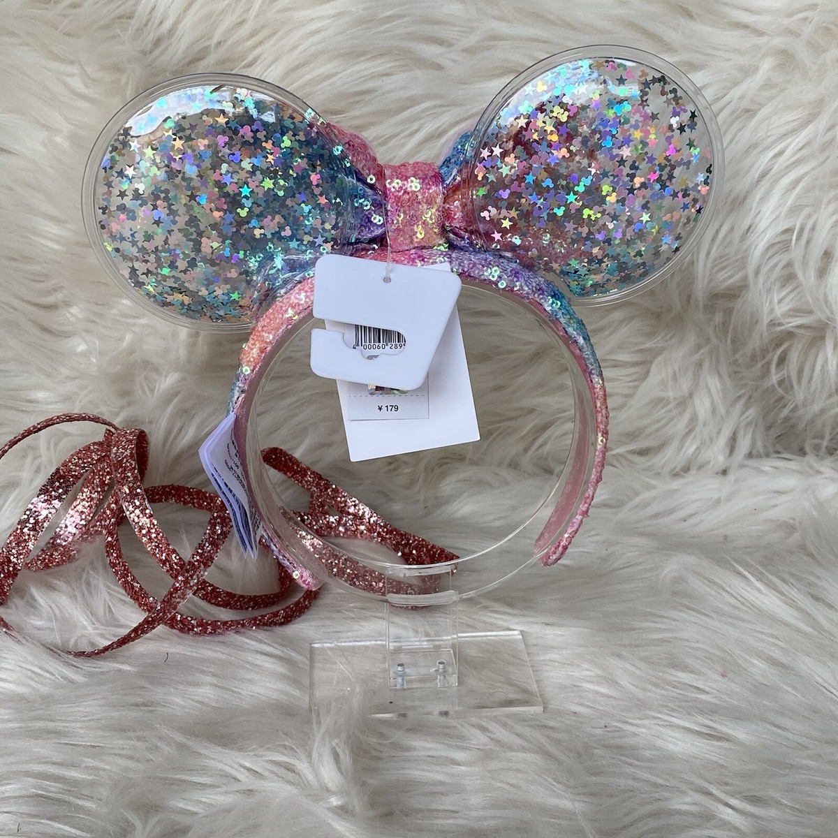 Shanghai Disney Parks Iridescent Bow Sequin Minnie Ears Headband NWT Disney Parks Disney Shanghai Minnie Ears Light Up Clear Ears  main image 2