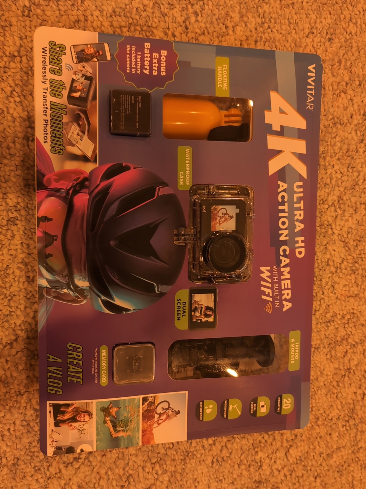 Sealed Vivitar 4K Ultra HD 64MB CD Action Camera Bundle WiFi