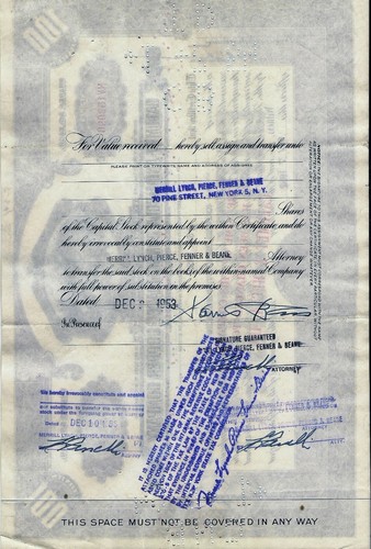 Stock certificate Calumet & Hecla Consolidated Copper broker Merrill Lynch 1940s - Picture 2 of 2