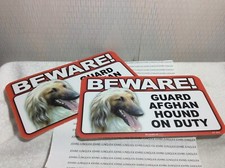 BEWARE GUARD DOG ON DUTY: AFGHAN HOUND New Scandical Plastic SIGNS LOT of 2