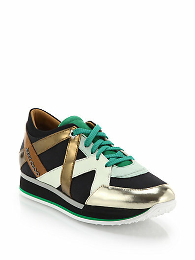 JIMMY CHOO LONDON ICONIC GREEN MIX MEDIA LOGO SNEAKERS 38.5 40 I
