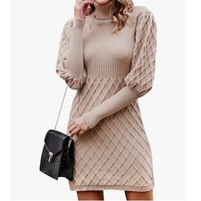 Simplee Women's Long Sleeve Bodycon Sweater Dress Cable Knit Turtleneck Small