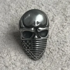 American Flag Skull Men’s Ring Motorcycle-Biker Silver-Tone Metal Punk-Grunge
