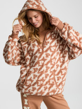 PINK Cozy Fleece Pullover Hoodie White Shell Toffee Logo XL A000795