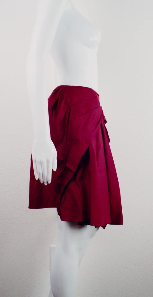 Nina Ricci Red Asymmetrical Draped Pleated Short Skirt Sz 36 - Image 3 of 4