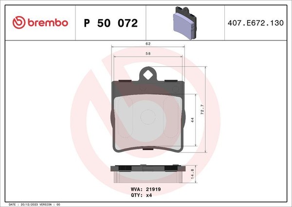 Brembo P 50 072 Bremsbelagsatz, Scheibenbremse FüR MERCEDES-BENZ-image