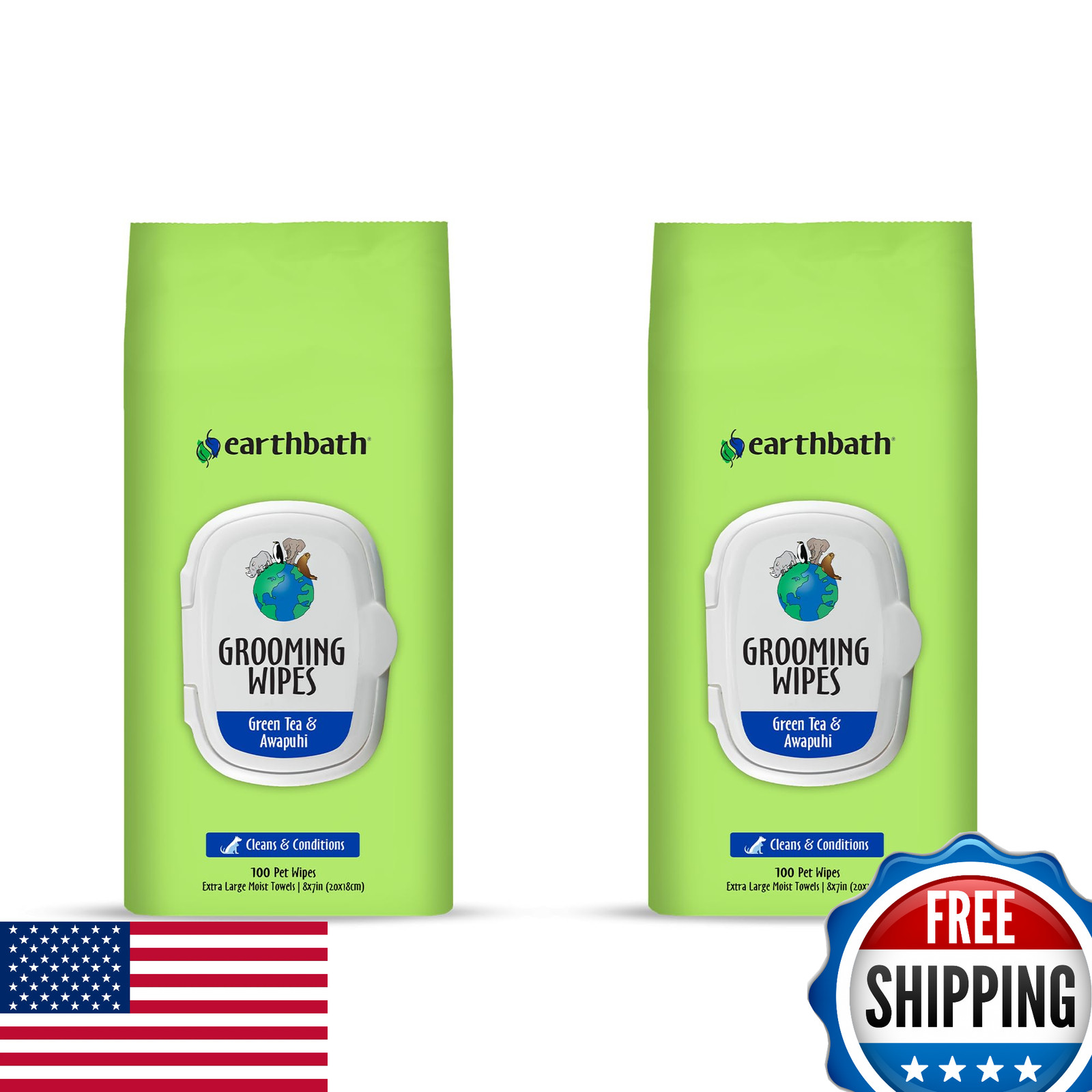 earthbath Green Tea & Awapuhi Grooming Wipes for Dogs Cats P