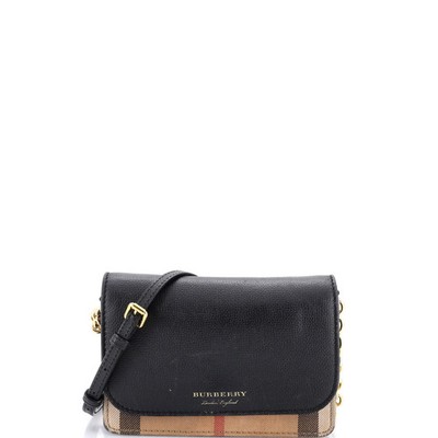 Burberry Hampshire Wallet on Chain Leather and House Check Canvas