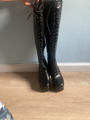 La Moda Women's Black Platform Lace -Up Boots Size 7 New With Out Tags