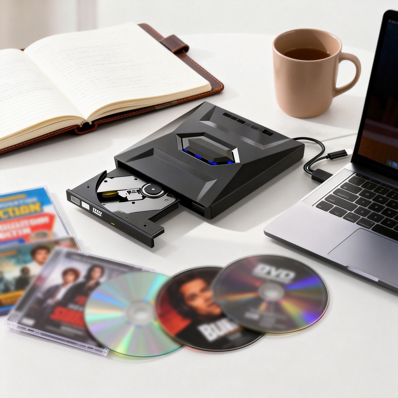 7 In 1 External USB DVD Drive & Blu Ray Player Windows MacOS For Laptop Desktop