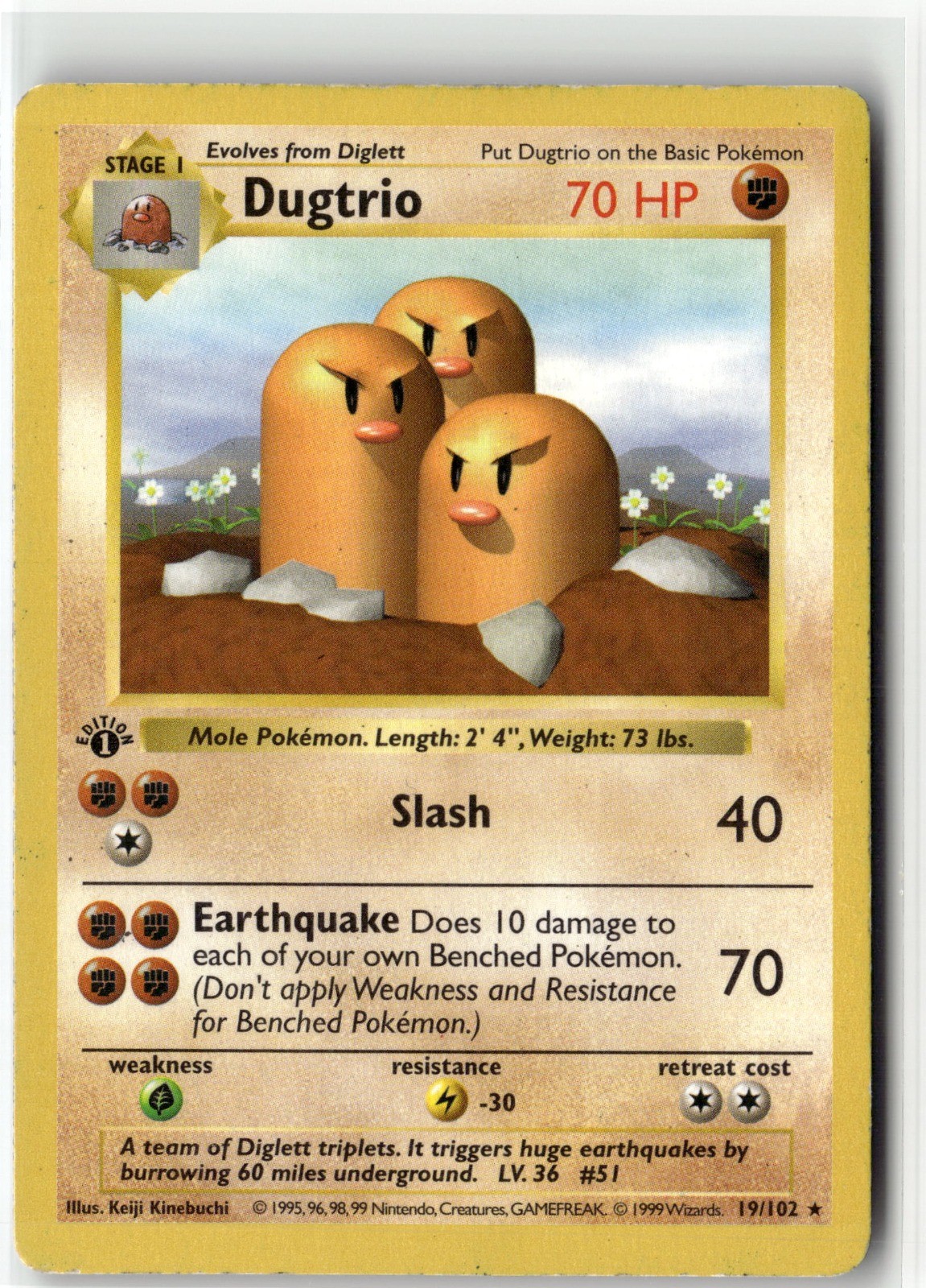 Dugtrio Rare Base Set (Shadowless) 019/102 1st Edition HP