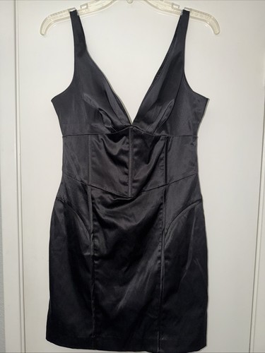 URBAN BEHAVIOR Boutique Black Sateen Stretch Bodycon Dress Medium lined NWT