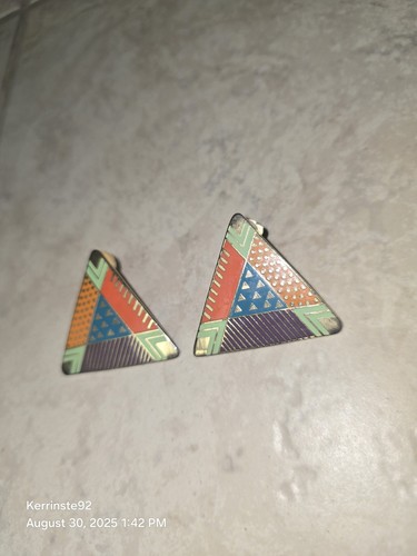 Laurel Burch Four Seasons Triangle Clip On Earrings Retro Statement Piece - Picture 2 of 13