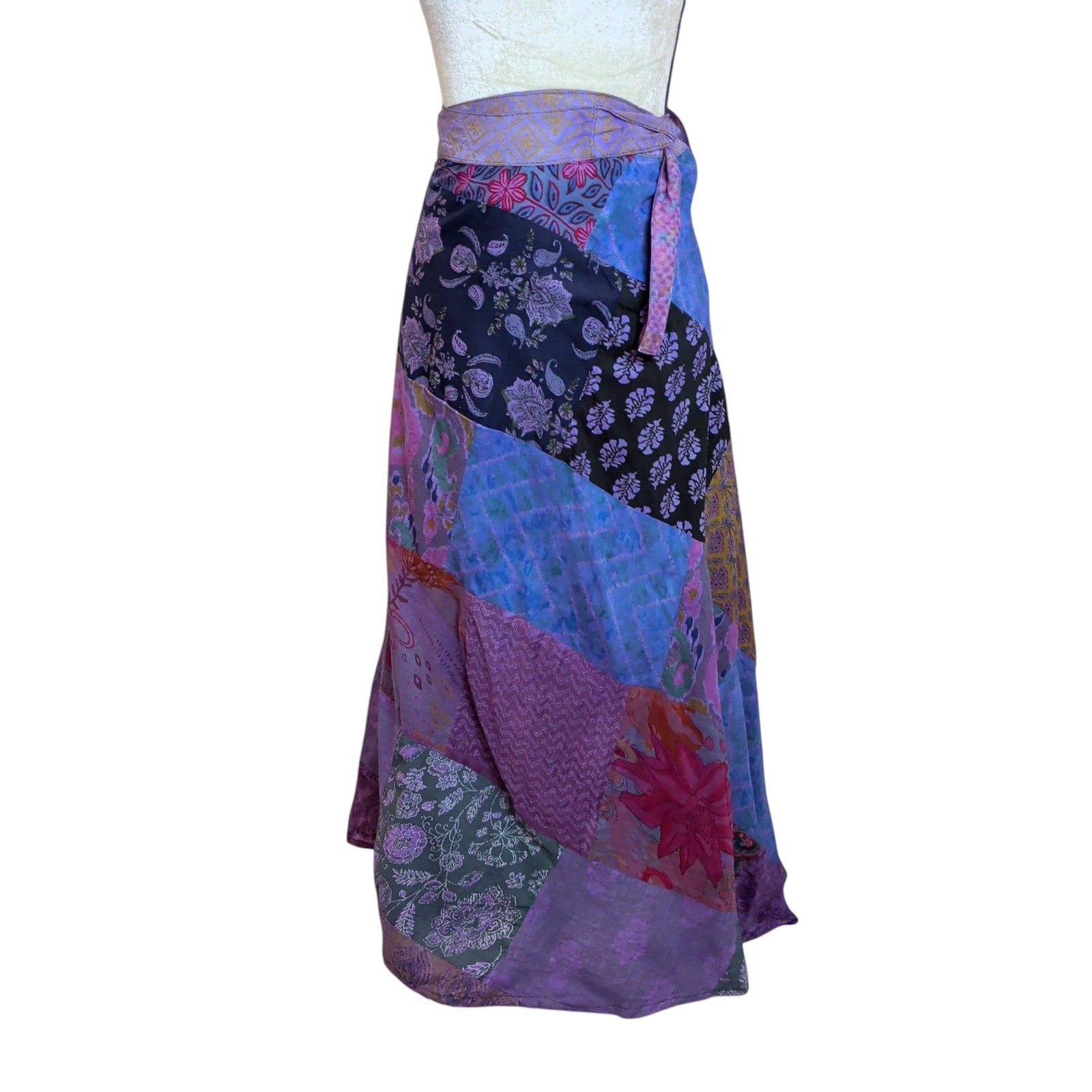 Handmade Women's Patchwork Maxi True Wrap Skirt B… - image 1