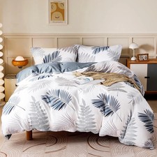 OAITE Duvet Cover Set,100 Cotton Comforter Queen-90" x 90", Blue Leaf
