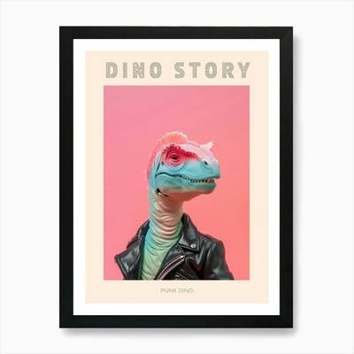 Punky Dinosaurier in Lederjacke gerahmtes Wandbild Poster Leinwanddruck Bild