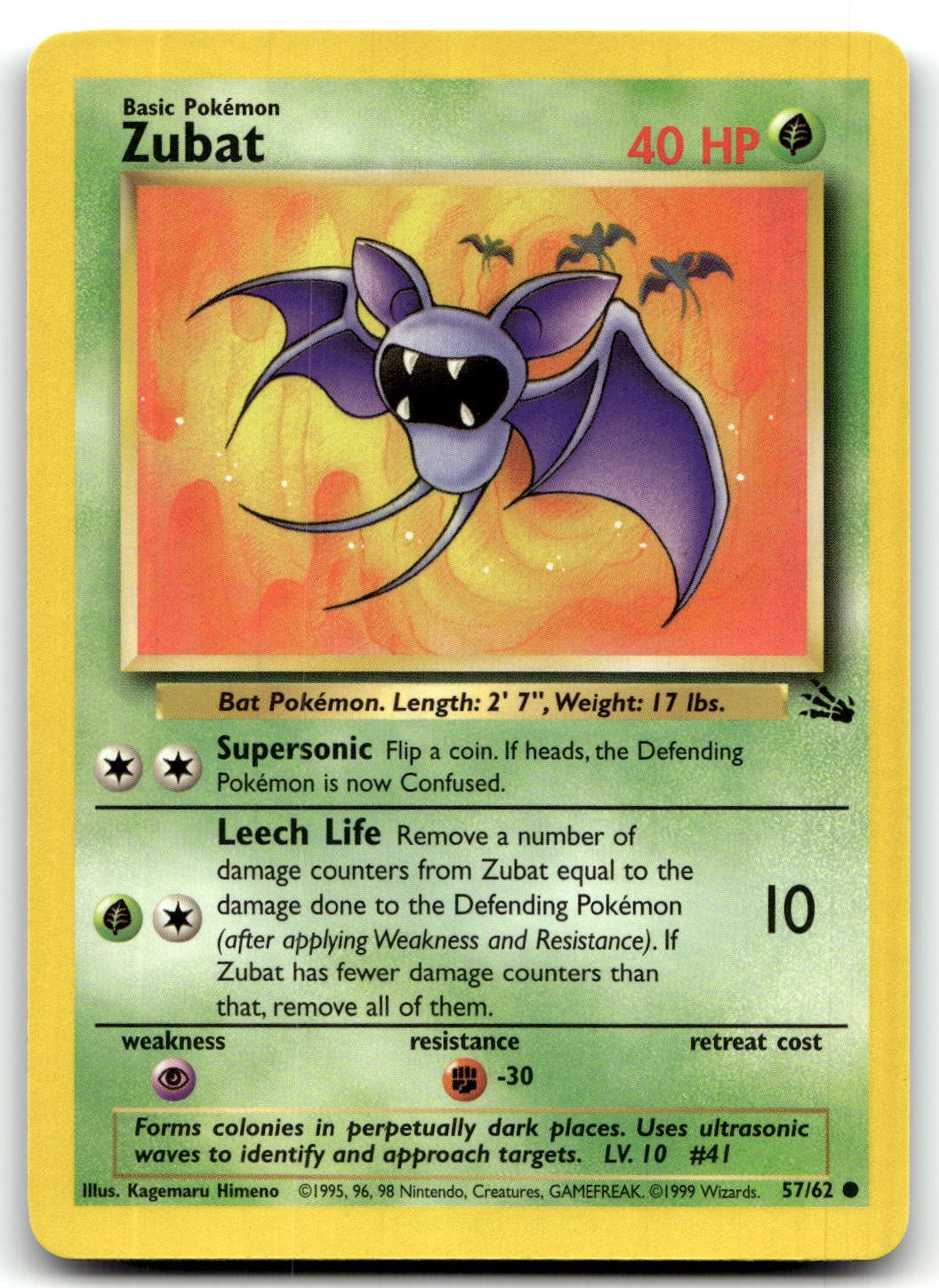 Zubat 57/62 Fossil Common Unlimited Pokemon TCG NM