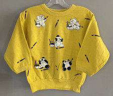 Spumoni Vintage 80s Puff Print Sweatshirt Teddy Bear  Panda Yellow Large