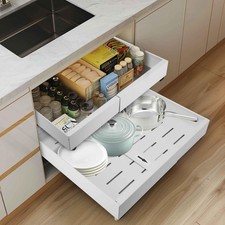 21" Deep Expandable Pull Out Cabinet Organizer, 12"-20" Slide Out Drawers For Ki