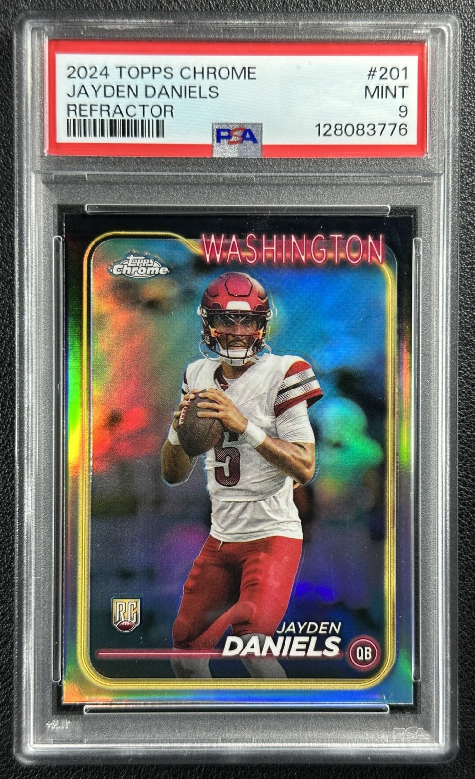 JAYDEN DANIELS PSA 9 2024 TOPPS CHROME #201 ROOKIE REFRACTOR RC COMMANDERS 3776 view 1