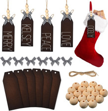 6 Pieces Christmas Wood Stocking Name Tags DIY Stocking Signs Personalized Farmh