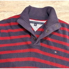 Vintage 90s Y2K Tommy Hilfiger Mens XXL Navy Red Rugby Striped Sweater Pullover