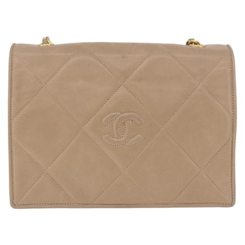 Chanel Flap Chain Shoulder Bag Leather Beige Leather
