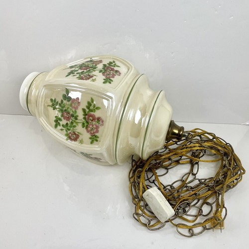 Vintage Edwardian / Victorian Cream Color Large Hanging Swag Lamp W/Floral Vine - Picture 6 of 8