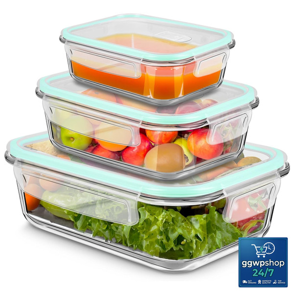 Meal Prep Boxen Glas Bpa-Frei 410Ml-1040Ml Frischhaltedosen Mit Deckel 3Er Set-image