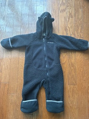 EUC Columbia Kid One Piece black sherpa zip front jumpsuit size 18-24 months