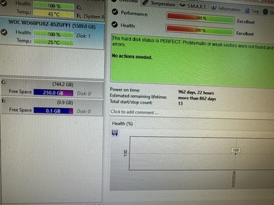 WD Purple 6TB  WD60PURZ More Than 862 Days Left 100% Health FREE SHP