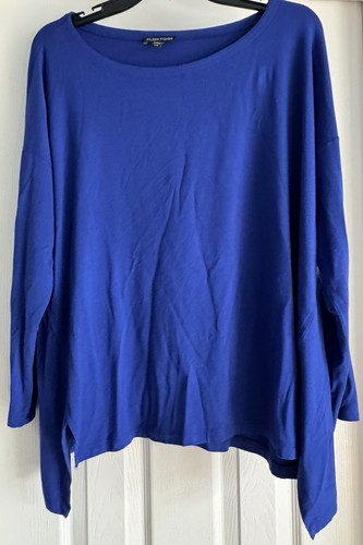 Eileen Fisher Kobaltblau Viskose Jersey Top Tunika Relaxed Fit U-Boot Ausschnitt Gr. L - Bild 1 von 6