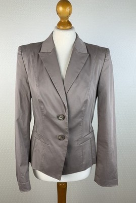 neuwertig APRIORI Damen Gr. 38 Stretch Satin Blazer Jacke Taupe Baumwolle 910