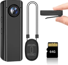 Mini Body Camera 64GB, 4K 30FPS Action POV Camcorder, Wearable Body Worn Cam wit