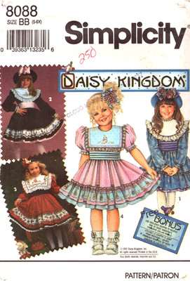 Simplicity 8088 ~ Child's Dress w/Ruffled Skirt - Long or Short Sleeves ~ 5-6x
