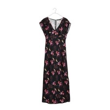 Madewell Dress Women 0 Black Antique Flora Silk V-Neck Maxi Cap Sleeve Floral