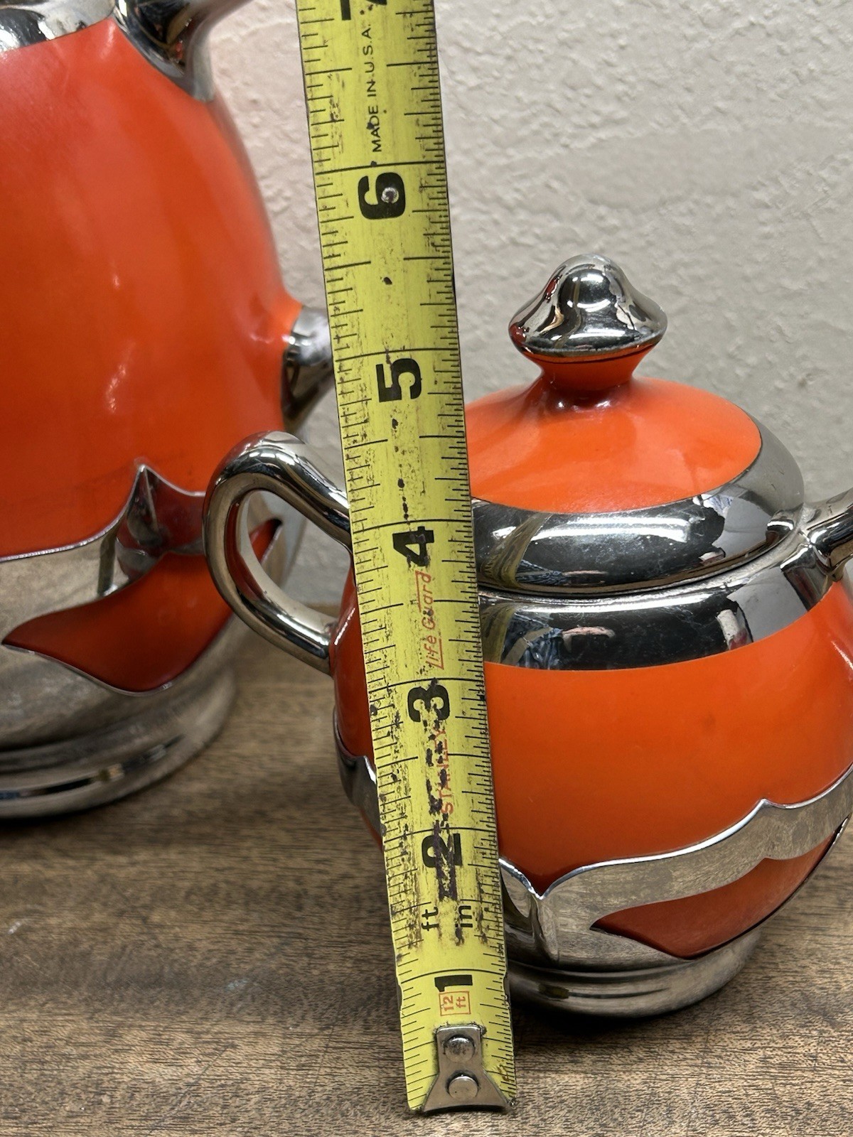 Vintage Farber Bros Fraunfelter China Orange Tea Set Teapot Sugar~ Creamer ~1923