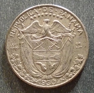 Panama Silver 1/10 Balboa 1930 toned