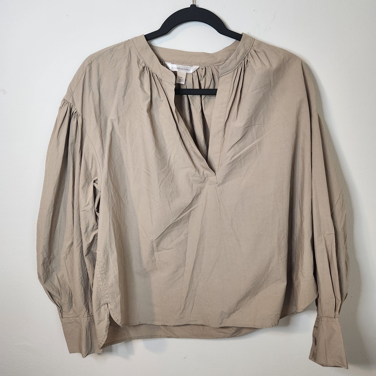 Banana Republic Blouse Womens M Beige Boho Peasant Top Cotton Balloon Sleeve