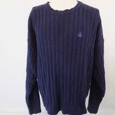 Izod Sweater Men's Large Cable Knit Blue 100% Cotton Made in USA Vintage