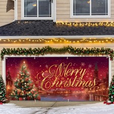 Merry Christmas Garage Door Cover - Festive Holiday Hanging Garage Door Cover...