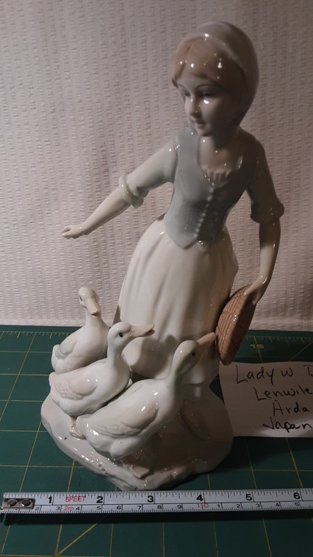 Lady Girl With Ducks Lenwile China Porcelain Figurine #7362 Japan 8.75" Tall