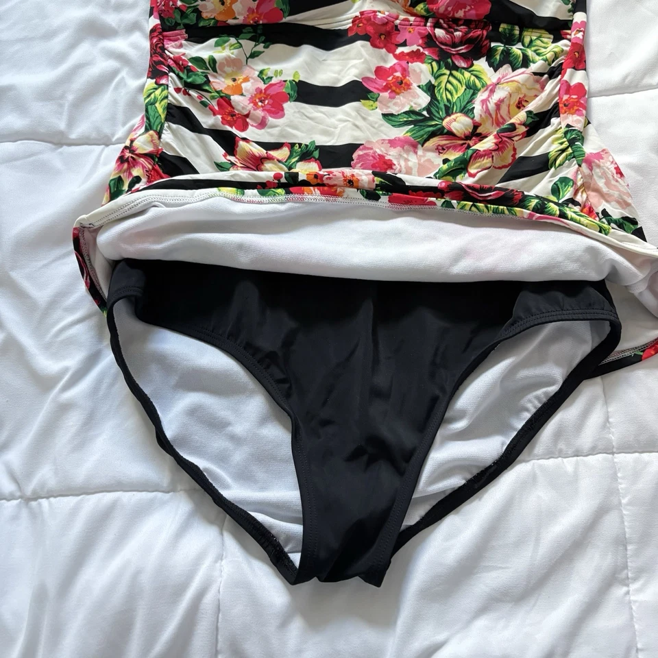 Купальник женский Jantzen размер 14 купальный костюм цветочный в полоску розовый белый пляжный - Изображение 4 из 4