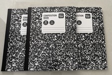 3 Pack Black Marble Composition Books 100 pages Wide Ruled 9.75X7.5
