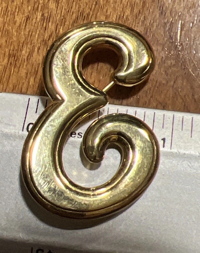 Vintage Initial Letter E Script Brooch Pin Gold T… - image 1