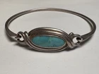 Vintage BOMA Sterling Silver & Turquoise Swirl Bangle Bracelet Hook Clasp
