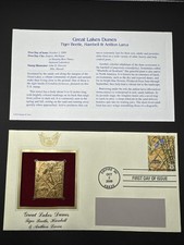 Great Lakes Dunes Tiger Beetle, Harebell, And Antlion Larva Gold Stamp