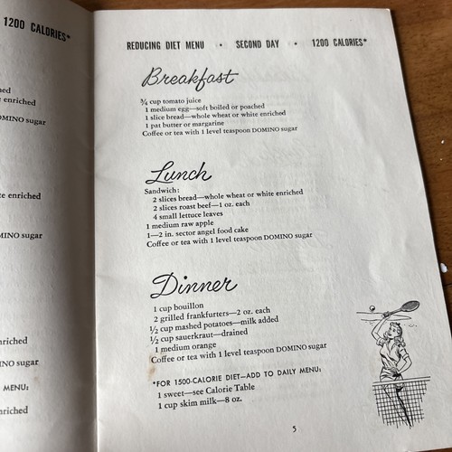 Keep Slim Trim With Domino Sugar Menus Reducing Diet 1954 PB Cookbook - Picture 7 of 9